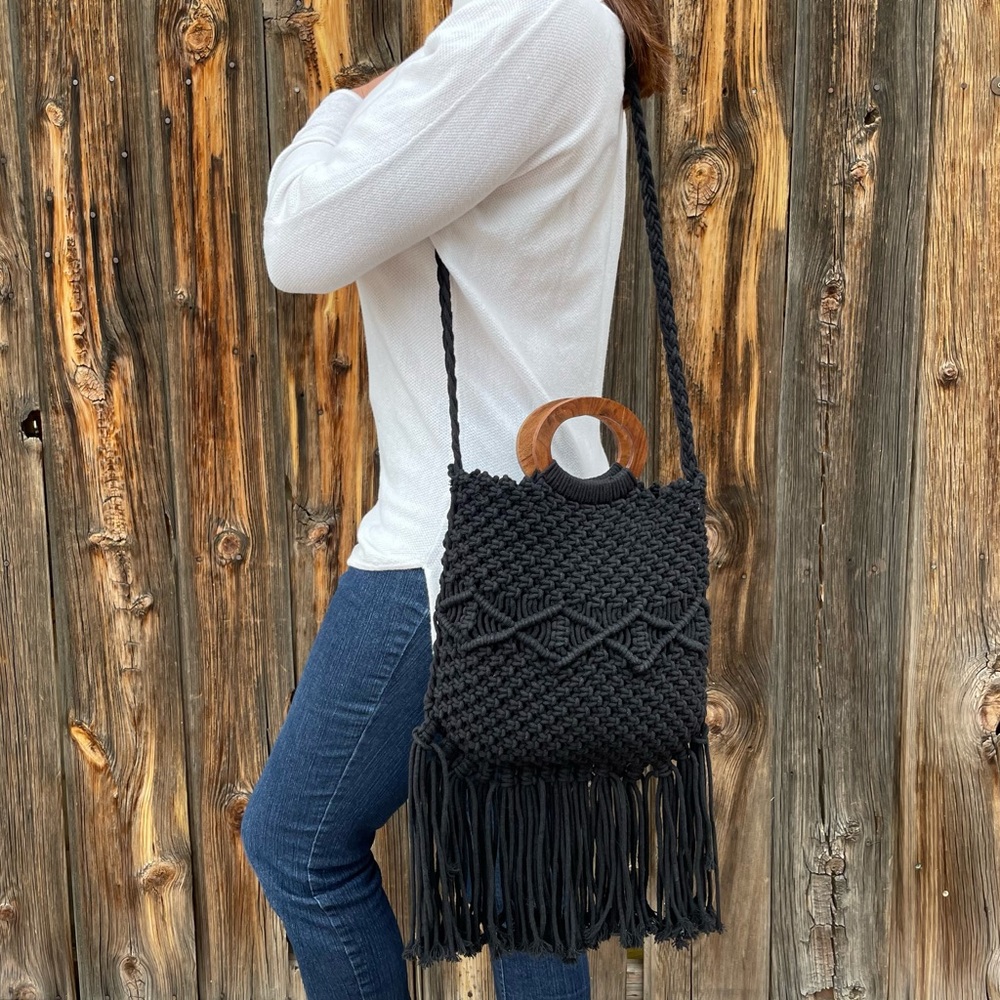 Danielle Nicole Black Macrame Shoulder/Crossbody/… - image 1